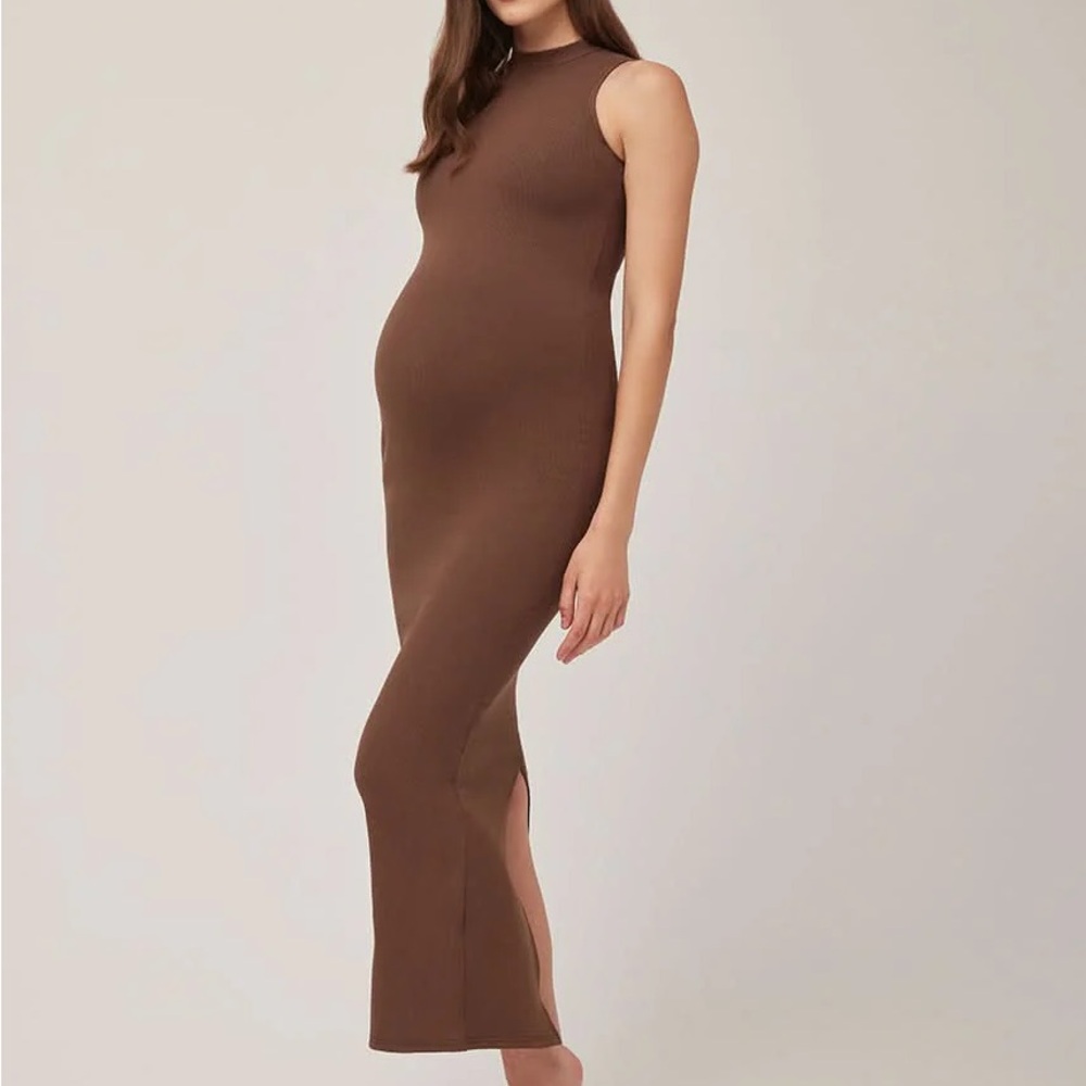 Bumpsuit Sculpting Rib Mock Neck Maxi Dress